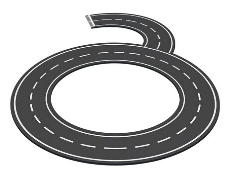 Graphic illustrating a looping road shaped like the digit "3", with a starting and ending segment. The road is asphalt