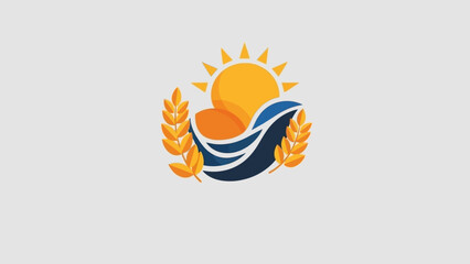 Logo featuring a bright sun, flowing blue water, and golden wheat stalks, symbolizing agriculture, natural resources, and growth.