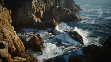 Dramatic Coastal Scenery, Waves Crashing Against Rugged Cliffs, A Majestic Seascape