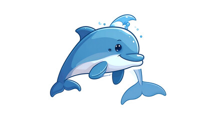 Cartoon Dolphin with Splash and Transparent Background