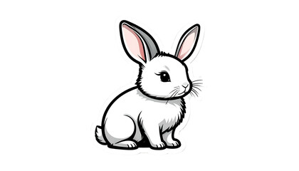 Obraz premium Cartoon Illustration of a White Rabbit with Pink Ears and a Flower on Black Background