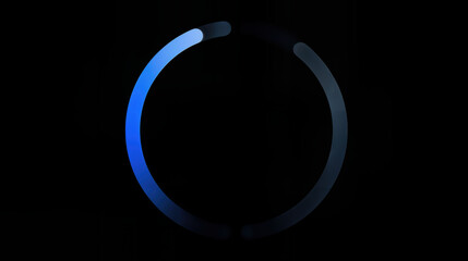 A captivating minimalist circular progress indicator, rendered in gradient blue hues, embodies the essence of anticipation and digital progress against a backdrop of stark black.