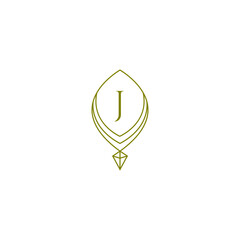Gold monogram J logo with jewelry necklace shape in line art design style