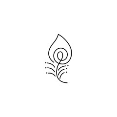 minimalist feather peacock logo with line art design concept