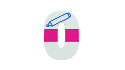Zero number with blue marker icon and pink stripes