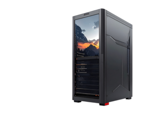 Computer server tower isolated on transparent background for technology and data concepts