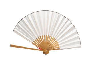 Elegant handheld fan with natural wood and white paper on transparent background