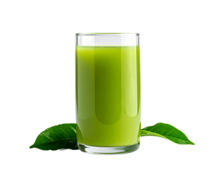 Green smoothie in transparent glass with fresh leaves healthy beverage concept