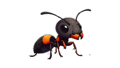 Pixelated Ant Illustration Against Black Background with Orange and Black Tones