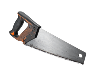 Hand saw isolated on transparent background with copy space