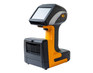 Handheld scanner device isolated on transparent background for product labeling