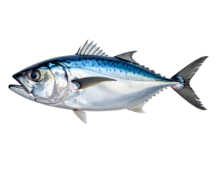 Illustration of a single tuna fish isolated on transparent background ideal for graphic design