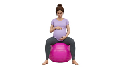 Pregnant woman sitting on a pink exercise ball