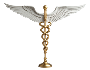 Medical symbol caduceus gold wings isolated transparent background