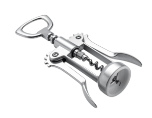 Metal corkscrew isolated on transparent background for wine bottle opening concept