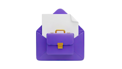 Purple Briefcase and Paper in Envelope 3D Icon