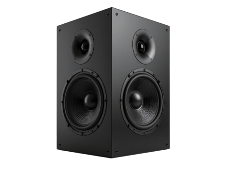 Modern black audio speaker isolated on transparent background - Powered by Adobe