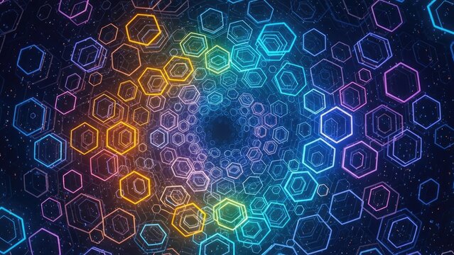 Vibrant Hexagonal Shapes in Neon Colors. - Powered by Adobe