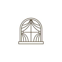Classic curtain window logo with decorative lines