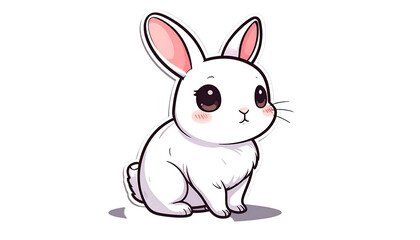 Pixelated White Rabbit With Pink Ears Sitting On Transparent Background