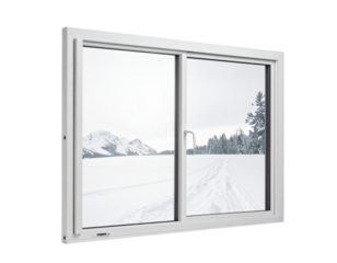 White framed window illustration against a transparent background featuring natural light and architectural design