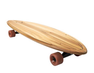 Wooden skateboard isolated against a transparent background