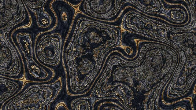 Gold veins in black stone - abstract background seamless loop. Digital animation.