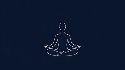 indigo. Continuous white line forming the silhouette of a person in seated meditation. wellbeing guides, coaching materials, designed for coaching and self-improvement content, used by media buyers.