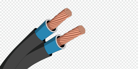 Electrical Cable with Exposed Copper Conductors and Blue Insulation electrical wiring concept