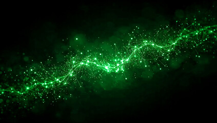Luminous green energy stream with particle trails