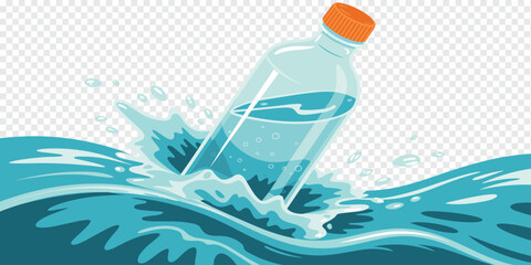 Clear Bottle with Orange Cap in Splashing Water fresh water concept