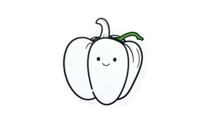 Cartoon Pepper With Smiling Face and Green Stem Outlined On Black Background