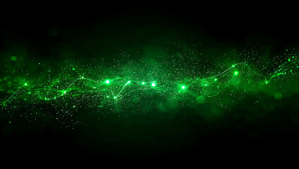 Luminous green energy stream with particle trails
