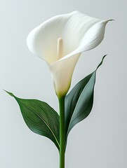 The white Calla lily is gracefully curved and gentle, isolated on white background.
