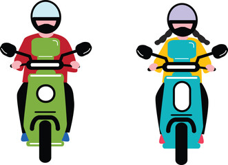 Man and Woman Riding Scooters &ndash; Lifestyle Illustration