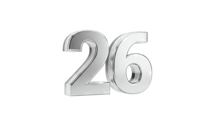 3D chrome number 26 transparent background