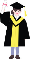 Graduation Girl Wearing Cap and Gown Holding Diploma Illustration,