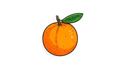 Orange Fruit Illustration with Green Leaf Against Transparent Background
