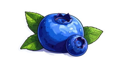Pixelated Blueberries with Green Leaves on Transparent Background Digital Illustration