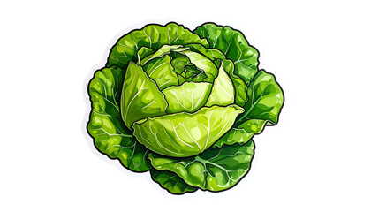 Pixelated Cabbage Isolated On Transparent Background Green Leaves And White Outline Digital Art