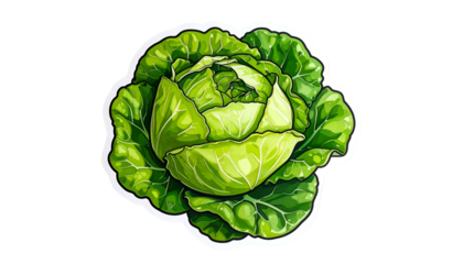 Pixelated Cabbage Isolated On Transparent Background Green Leaves And White Outline Digital Art