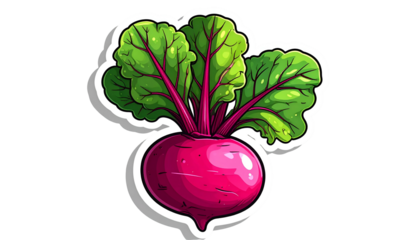 Vibrant Red Beetroot with Lush Green Leaves on Transparent Backdrop