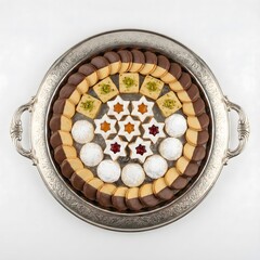 Traditional Holiday Cookies Assortment on Silver Platter for Eid and Christmas Celebration
