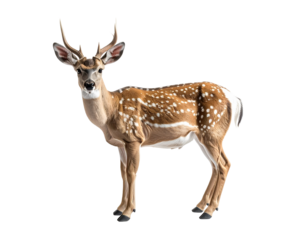Deer in standing pose with antlers on transparent background