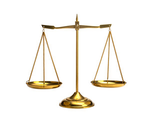 Gold scale balance isolated against transparent background law justice concept