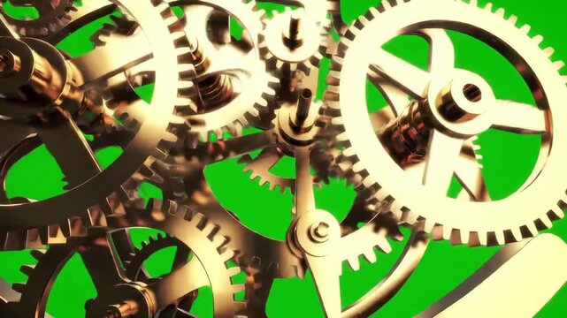 Detailed close-up view of intricately designed gears and clockwork mechanisms.