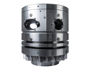 Metallic cylinder with gear details isolated on transparent background