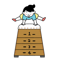 跳び箱を飛ぶ女の子のイラスト