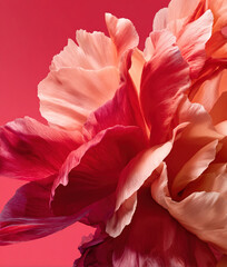 Red peony flower petals in abstract close up