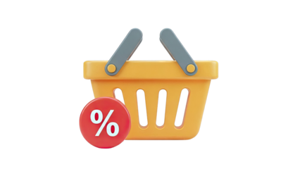 Shopping basket with a discount percentage sign